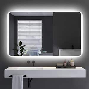 60 in. W x 36 in. H Rectangular Frameless Anti-Fog Touch Control Wall Mounted LED Bathroom Vanity Mirror, Dimmable