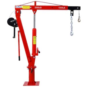 Hydraulic Pickup Truck Crane with Hand Winch, Pickup Truck Bed Hoist Jib Crane 2000 lbs. Capacity in Red