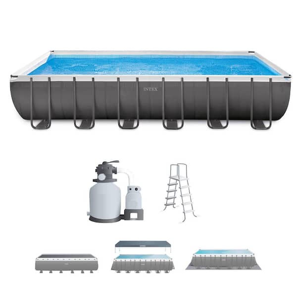 Intex 24 ft. x 12 ft. x 52 in. Rectangular Ultra XTR Frame Swimming with Sand Filter - The Home Depot