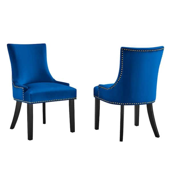 MODWAY Marquis Navy Performance Velvet Nailhead Trim Dining Side Chairs (Set of 2)
