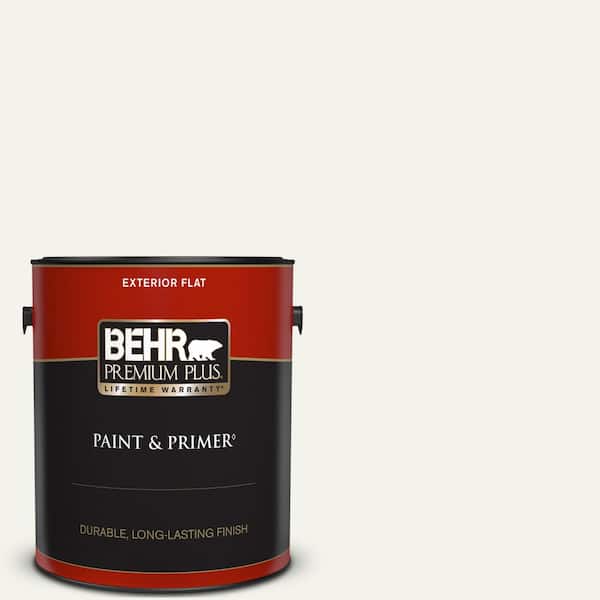 BEHR PREMIUM PLUS 1 gal. #PWN-50 Snowy Egret Flat Exterior Paint & Primer
