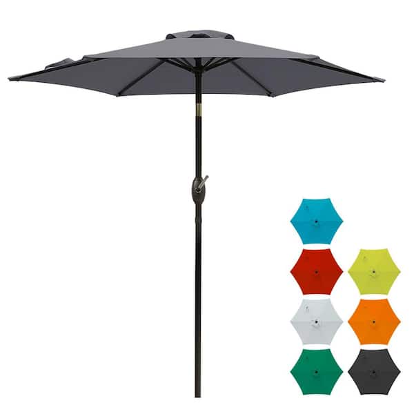 SUNVIVI 7.5 ft. Patio Umbrella Outdoor Table Market Umbrella with Push Button Tilt and Crank (Grey)
