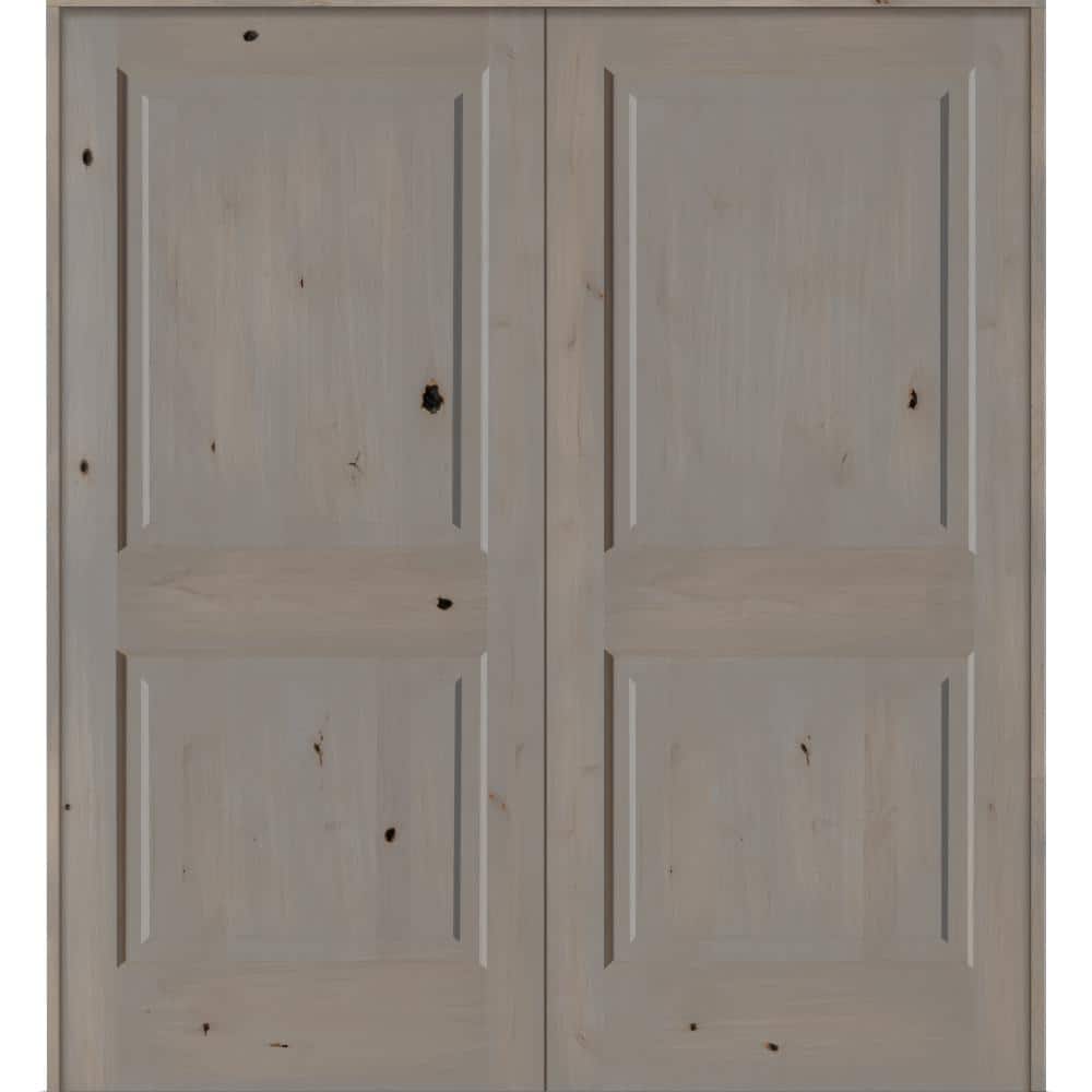 72 in. x 80 in. Rustic Knotty Alder 2-Panel Square Top Universal/Reversible Grey Stain Wood Double Prehung Interior Door price history on PriceWatchPro