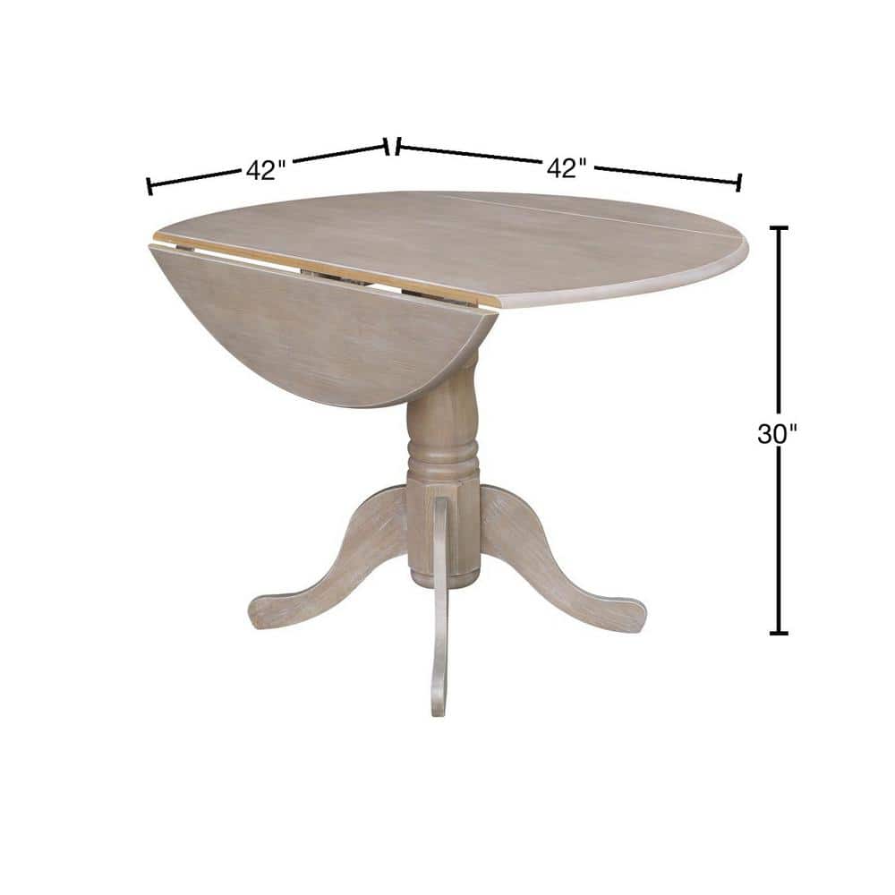 42" Washed Gray Taupe Round Wood Extendable Dining Table