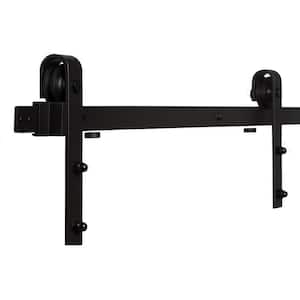 96 in. Flat Black Sliding Barn Door Track and Fitting Set for Interior Use