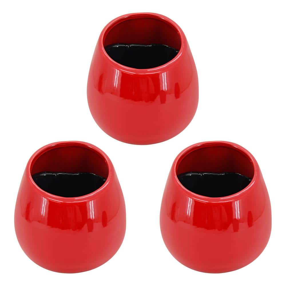 Round 3-1/2 in. x 4 in. Red Ceramic Wall Planter (3-Piece)