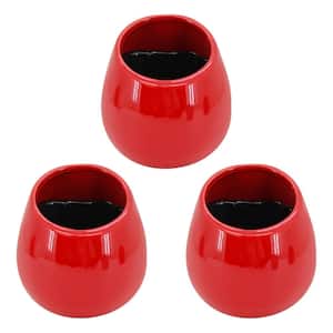 Round 3-1/2 in. x 4 in. Red Ceramic Wall Planter (3-Piece)