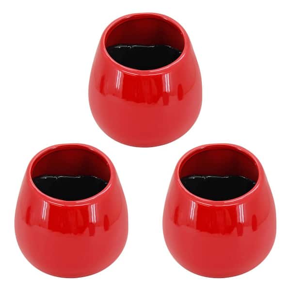 Arcadia Garden Products Round 3-1/2 in. x 4 in. Red Ceramic Wall Planter (3-Piece)