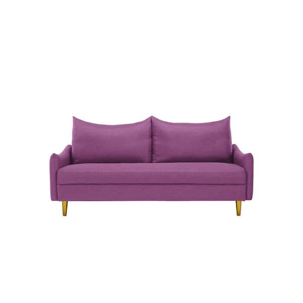 Seafuloy 66.9 in. Wide Flared Arm Polyester Modern Straight Reclining Sofa with Pillows in Purple