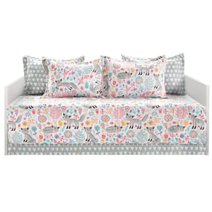 Pixie Fox 6-Piece Gray/Pink Daybed Cover Set 39 in. x 75 in.