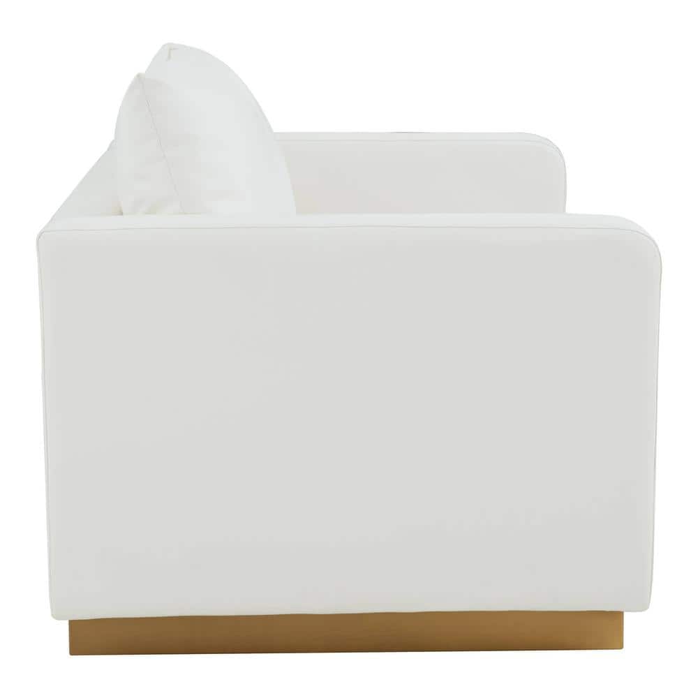 White Faux Leather Loveseat with Gold Base