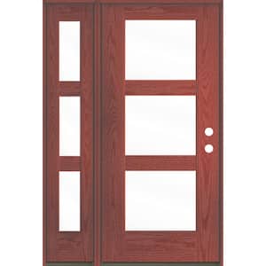 BRIGHTON Modern 50 in. x 80 in. 3-Lite Left-Hand/Inswing Clear Glass Redwood Stain Fiberglass Prehung Front Door LSL