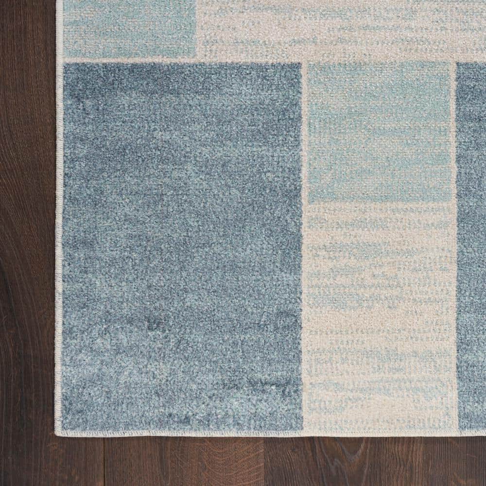 Astra Blue Ivory Geometric Synthetic Runner Rug 2'2" x 10'
