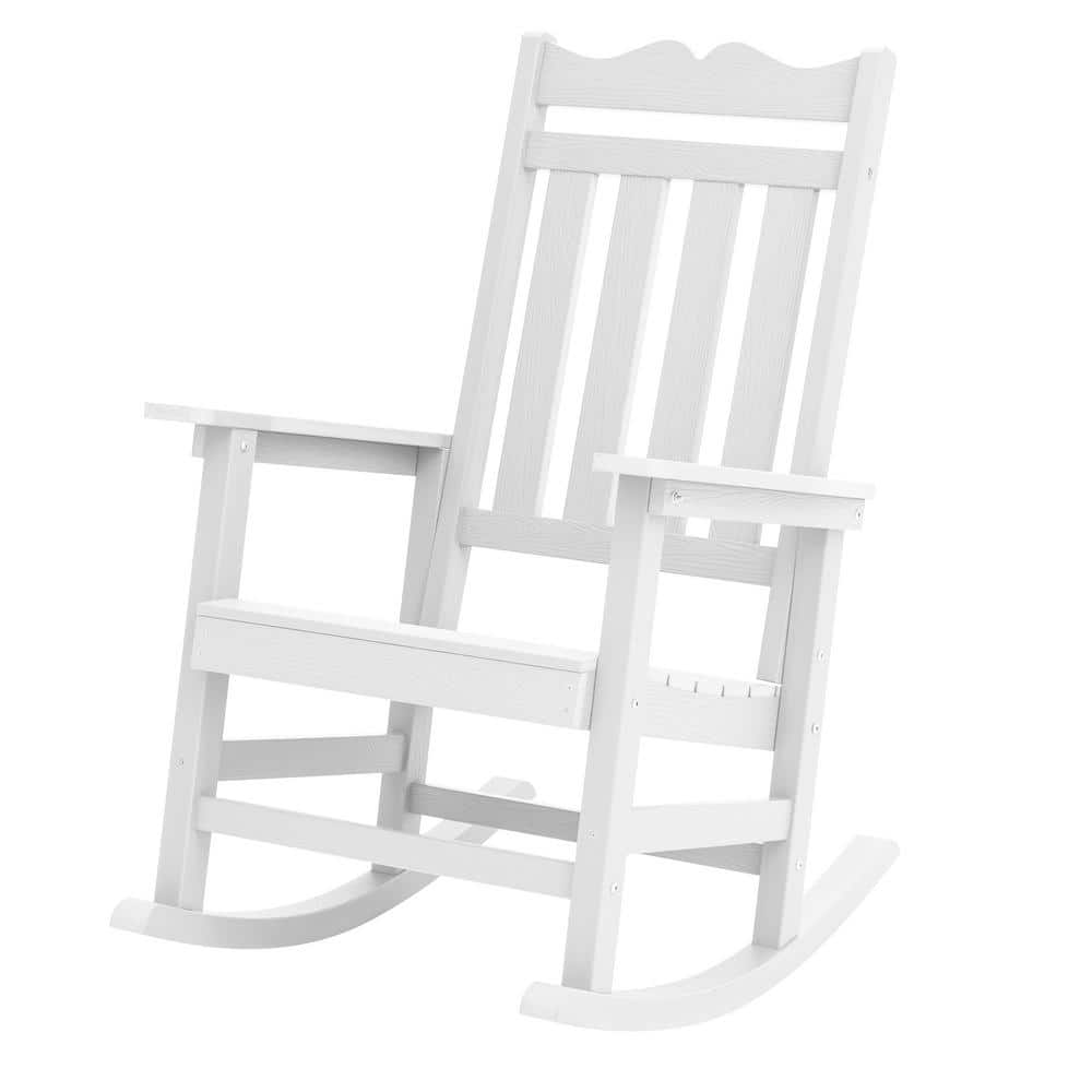 Sonkuki White Plastic Adirondack Rocking Chair with Big Armrest Weather ...