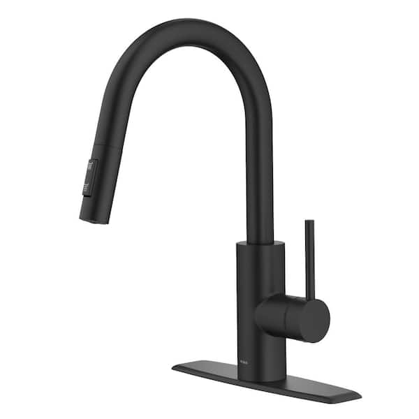 KRAUS Oletto Single Handle Pull Down Sprayer Kitchen Faucet with QuickDock Top Mount Installation Assembly in Matte Black