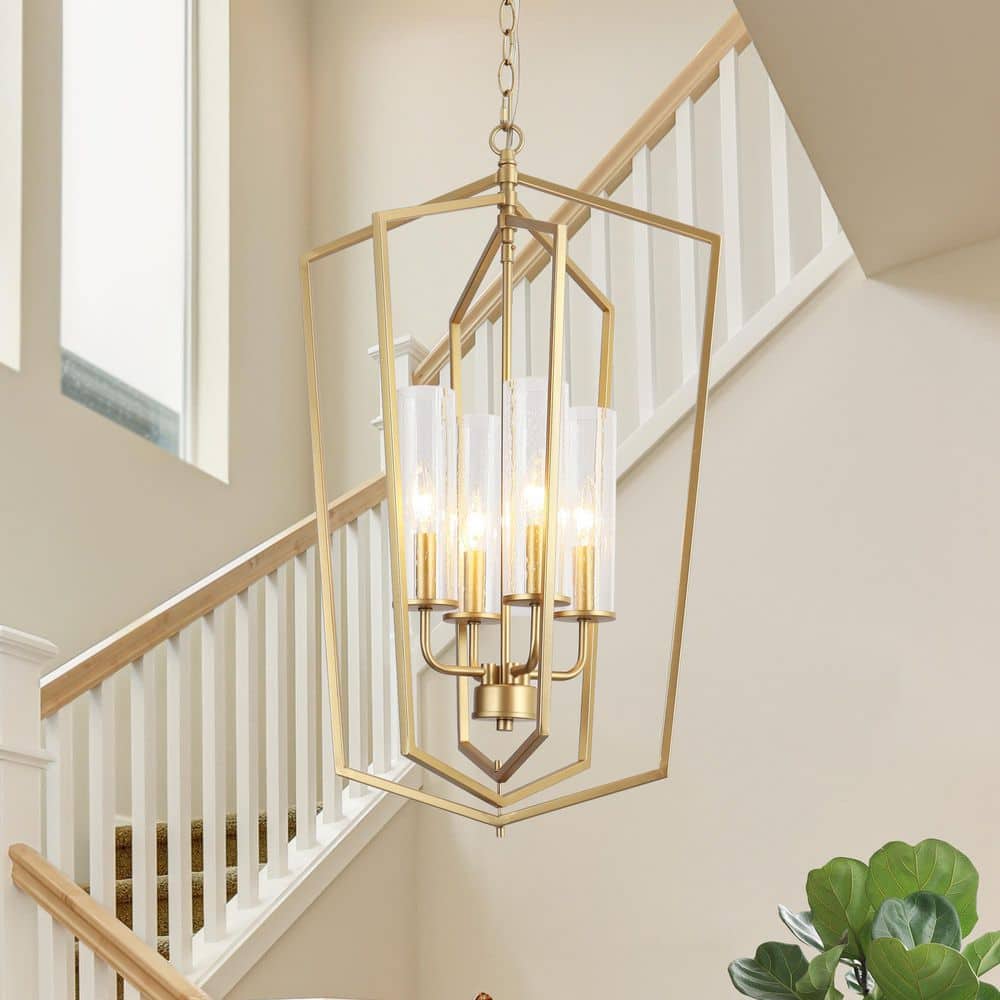 Transitional 4-Light Light Gold Cage Chandelier with Seeded Glass, Farmhouse Island Pendant Light for Dining Room, Foyer price history on PriceWatchPro