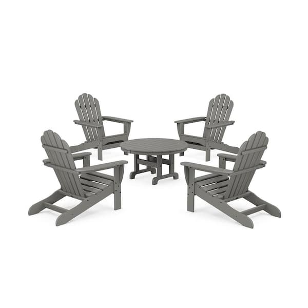 Trex Outdoor Furniture Monterey Bay 5-Piece Plastic Patio Conversation Set in Stepping Stone Adirondack Chair