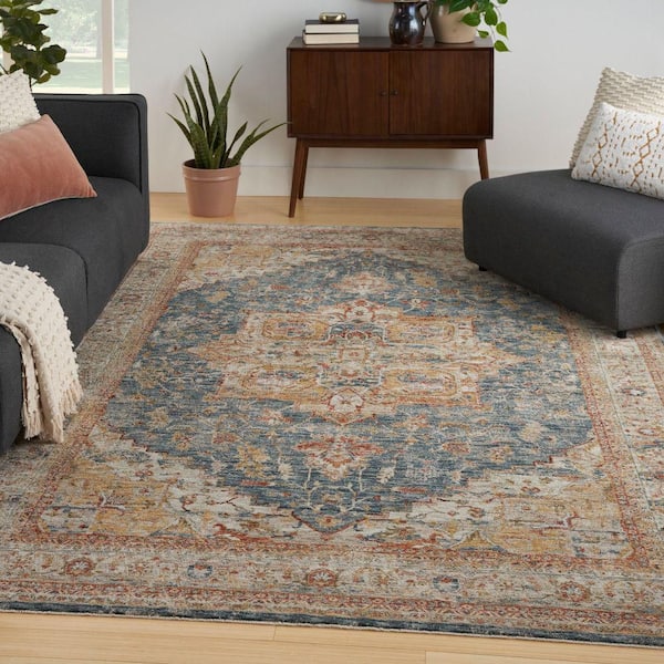 Sahar Ivory Blue 9 ft. x 13 ft. Floral Vintage Traditional Area Rug