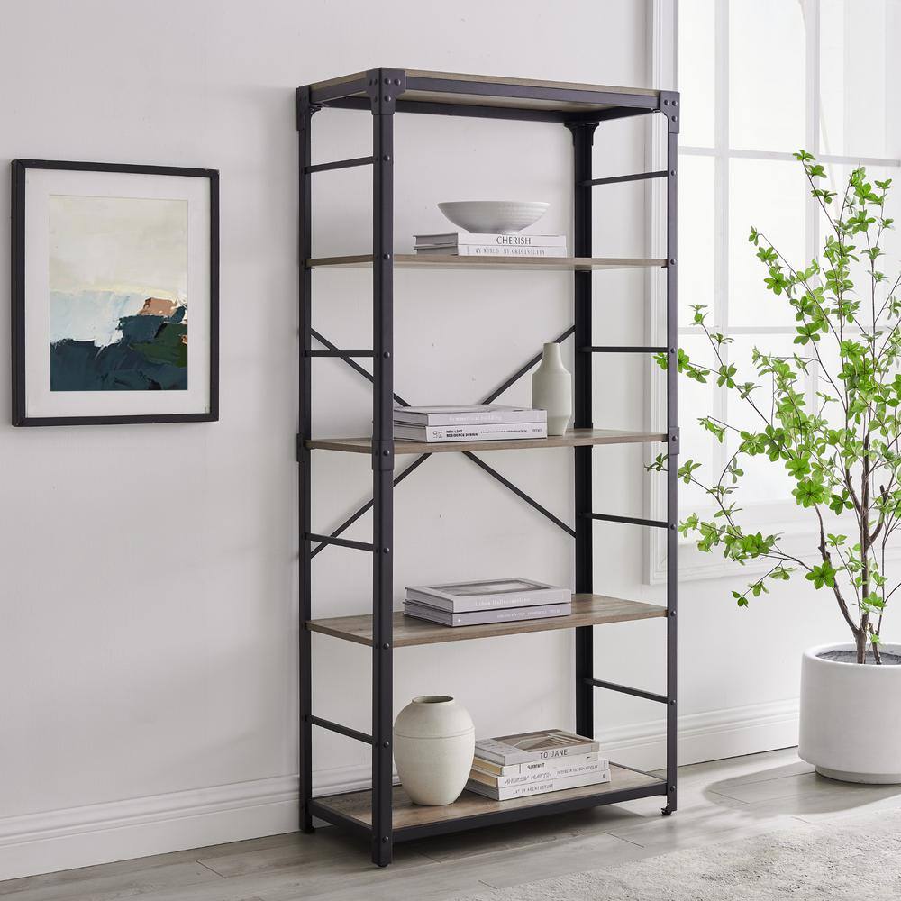 Walker Edison Furniture Company 64 In, Tall Industrial Bookcase Gray