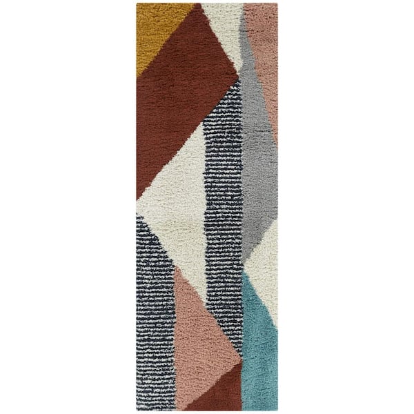 Merril Burnt Orange 2 ft. x 7 ft. Modern Shag Runner Rug