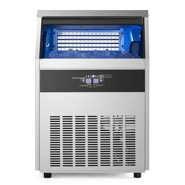 200lbs./24H Commercial Ice Maker 66lbs. Storage 23 in.W &Drain Pump 108 Ice Full Size Cubes/15 Mins Freestanding Silver