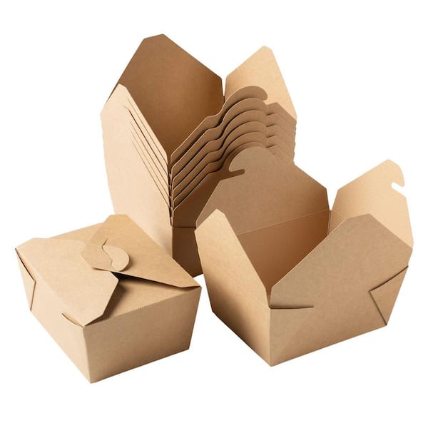 300gsm Kraft Paper Takeout Food Containers with Leak and Grease Resistant Coating, 30oz Disposable 50 Pack
