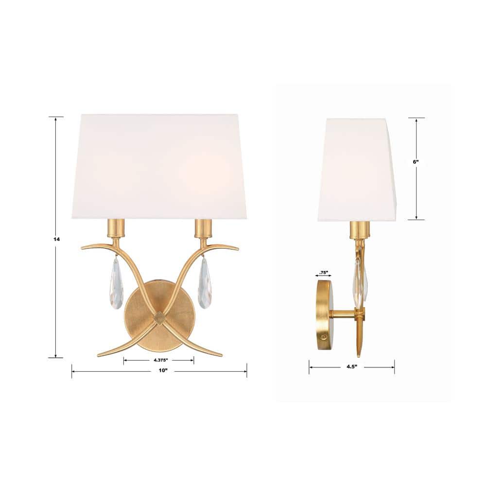 Antique Gold 2-Light Sconce with White Silk Shade