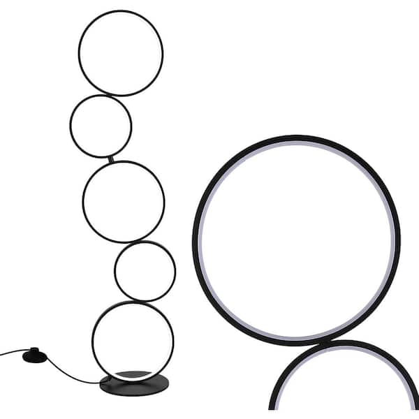 Zompoo Modern 46 in. 1-Light Black Dimmable LED Standard Floor Lamp for Living Room with Ultra Bright Circle Modeling