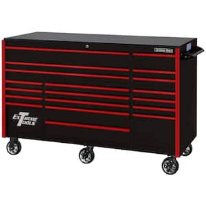 72 in. 19-Drawer Roller Cabinet Tool Chest in Black with Red Drawer Pulls