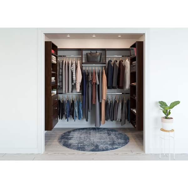 60 in. W - 96 in. W Espresso U-Shaped Wood Closet System