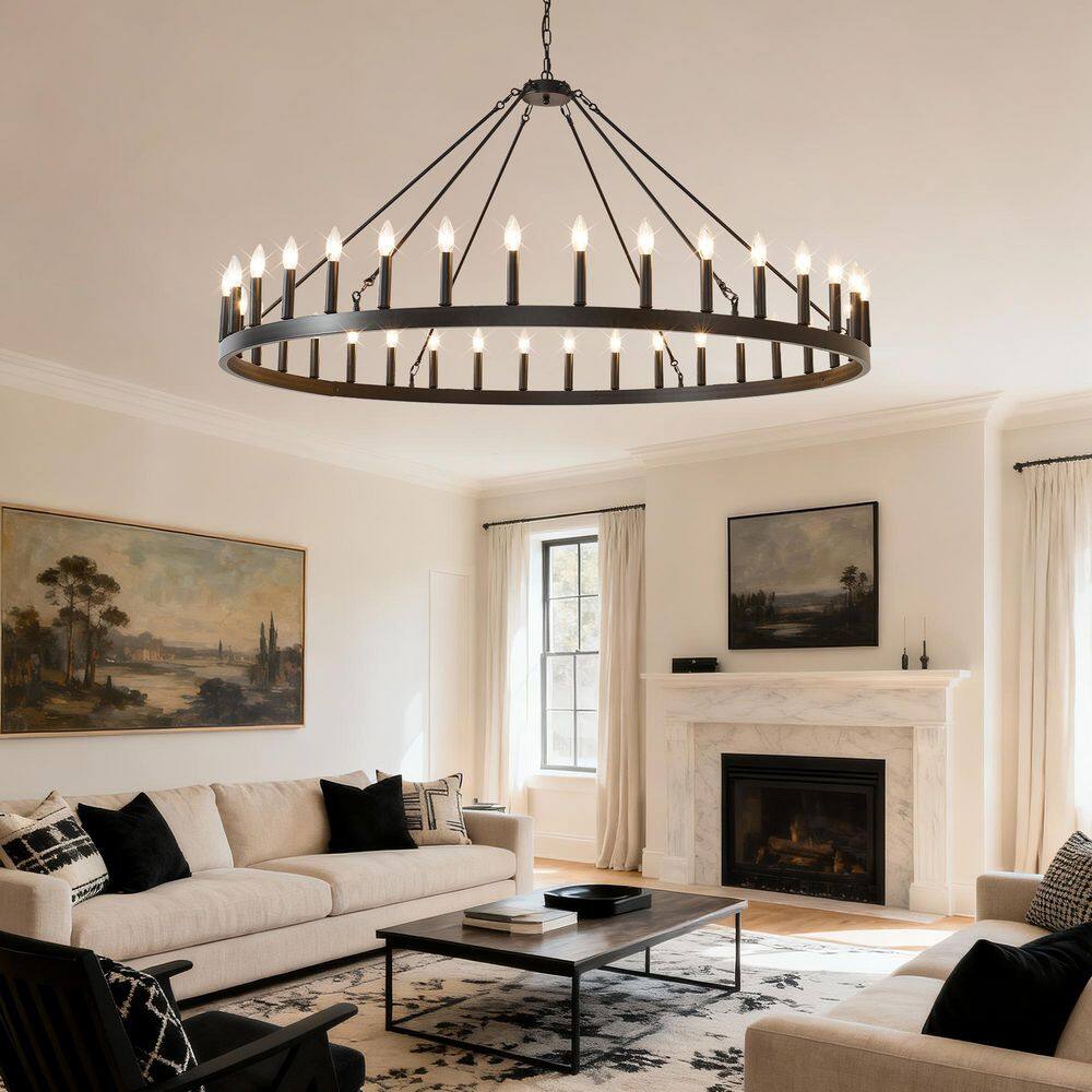 36-Light Black Wagon Wheel Chandelier,59.1 in.Adjustable Ceiling Light Fixture for Dining Room,Living Room(No Bulbs)-E12 price history on PriceWatchPro