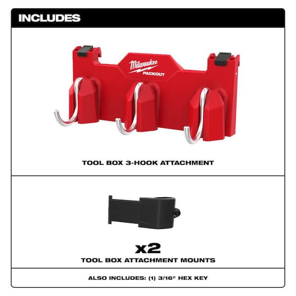 Milwaukee PACKOUT 3-Hook Tool Box Rack Attachment