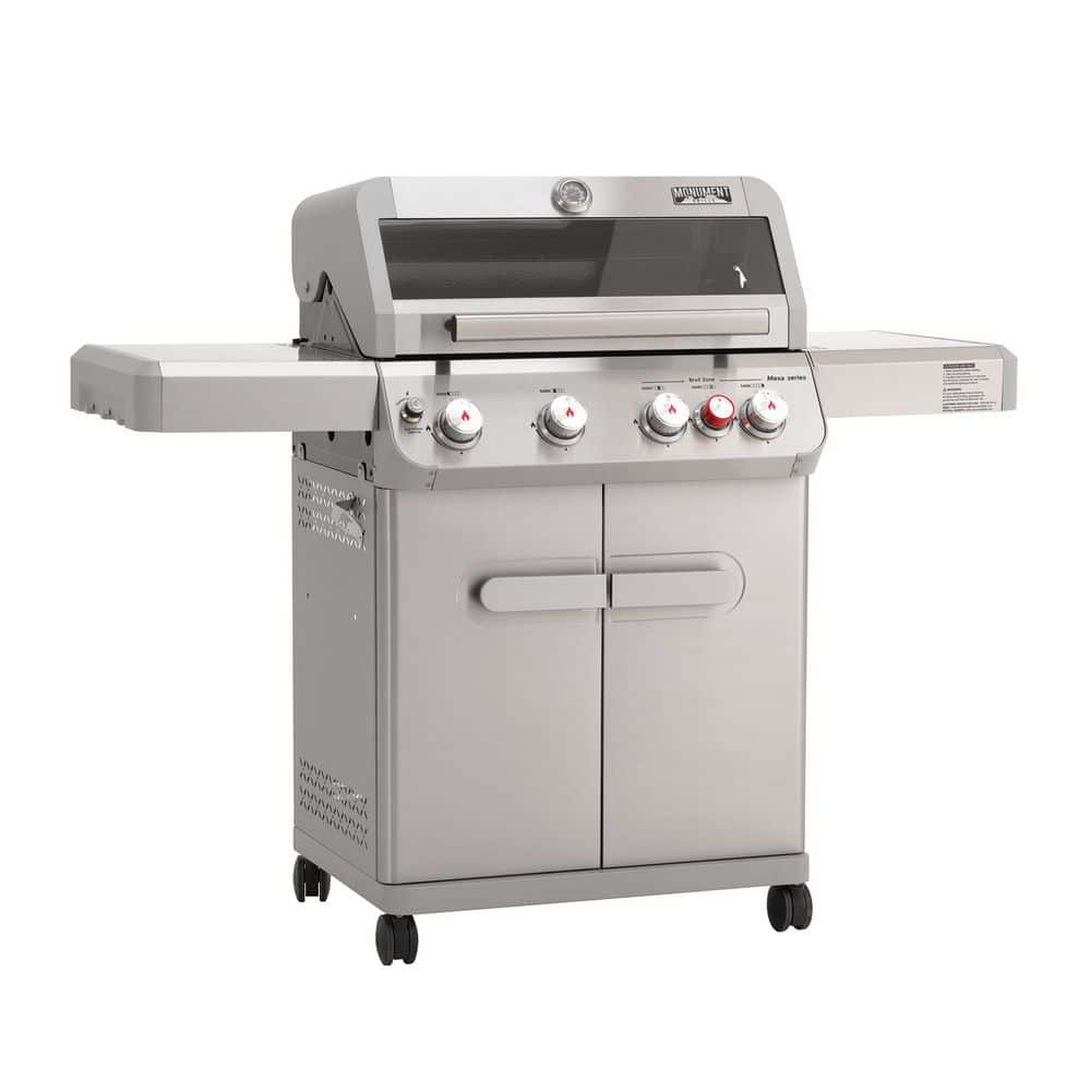 Mesa 5-Burner Natural Gas Grill in Stainless Steel with Broil Zone, Clear View Lid, and LED Controls