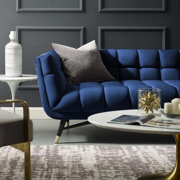 Modway Adept 90 In Midnight Blue Velvet 4 Seater Tuxedo Sofa With Square Arms Eei 3059 Mid The Home Depot