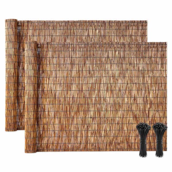 Natural Reed Fencing, 196.85 in. W x 47.24 in. H Brown Peeled Reed No Dig 2-Pack, Decorative Fence for Divider