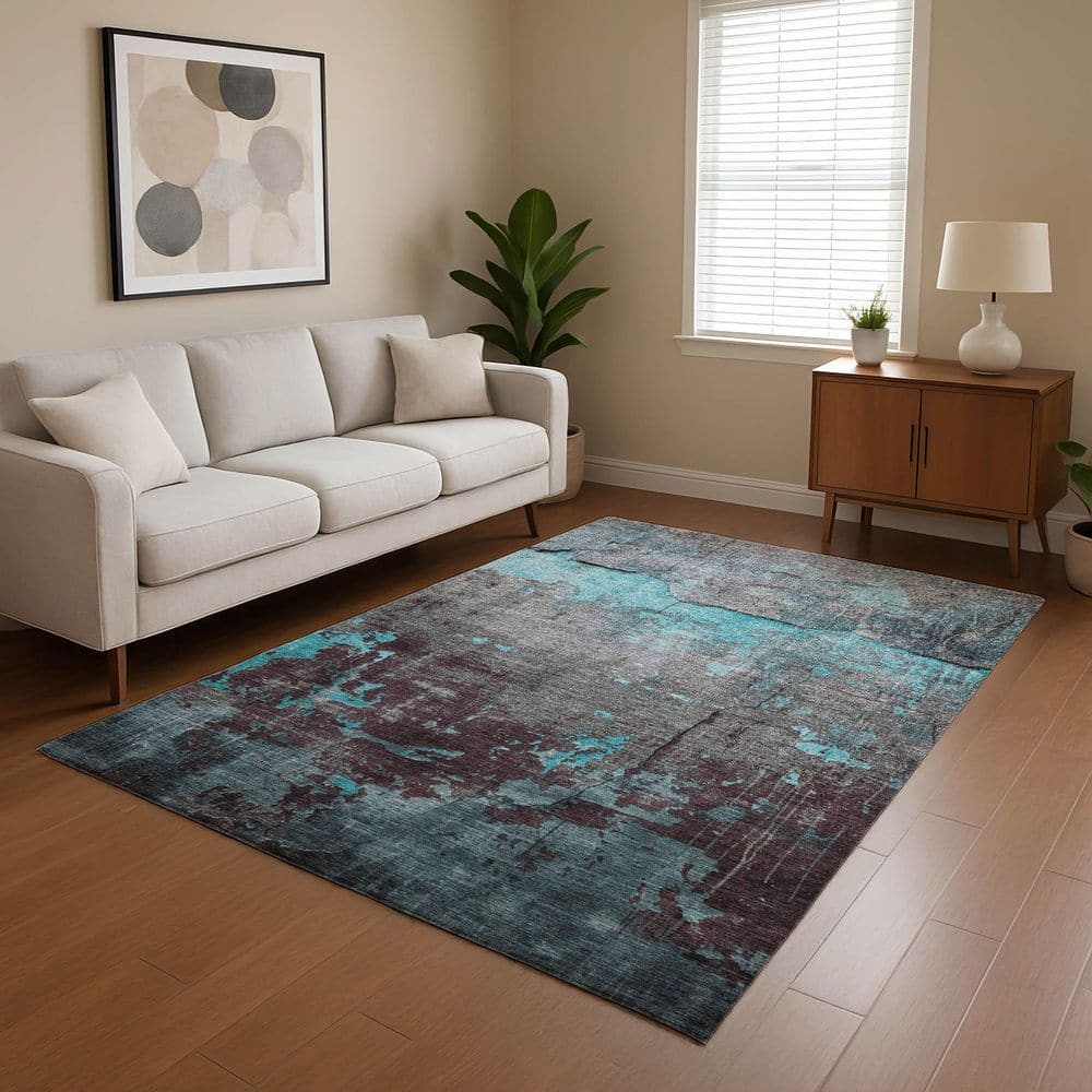 Mayfield Premium Machine Washable Abstract AMF1780 Teal 3 ft. x 4 ft. Area Rug price history on PriceWatchPro