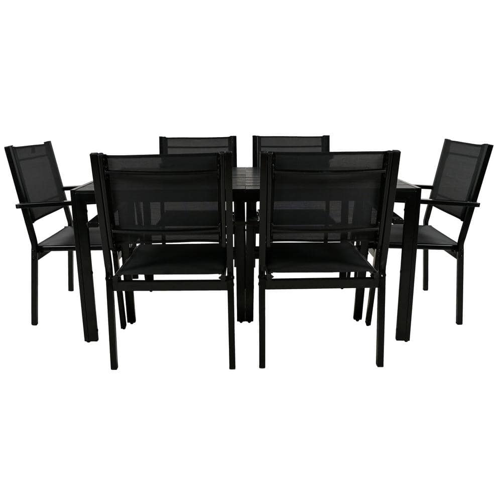 Black 7-Piece Metal Outdoor Dining Set, High-quality Steel Table and Chair 