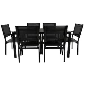 Black 7-Piece Metal Outdoor Dining Set, High-quality Steel Table and Chair Set, Suitable for Patio, Balcony, Backyard