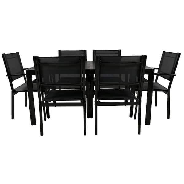 Unbranded Black 7-Piece Metal Outdoor Dining Set, High-quality Steel Table and Chair Set, Suitable for Patio, Balcony, Backyard