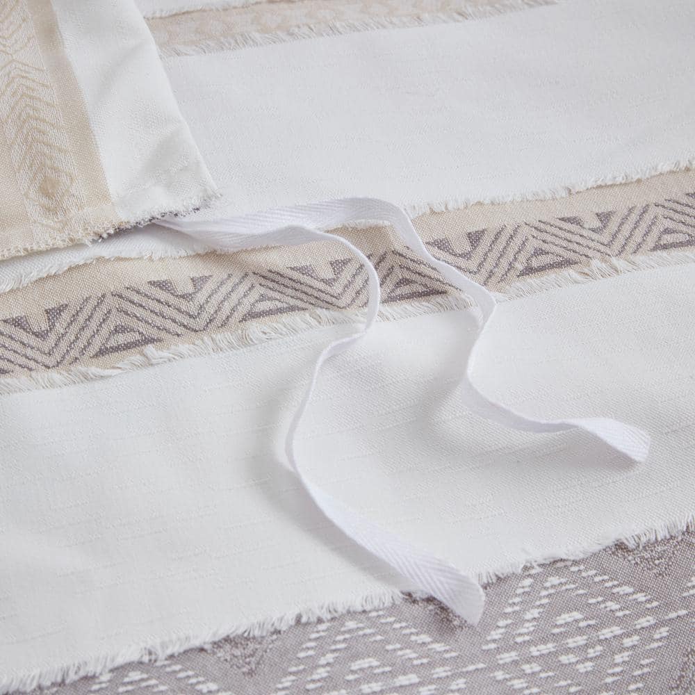Neutral Clipped Jacquard Stripe Full/Queen Duvet Cover Set
