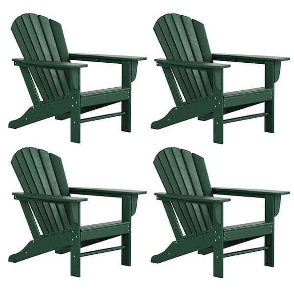 Mason Dark Green Poly Plastic Outdoor Patio Classic Adirondack Chair, Fire Pit Chair (Set of 4)