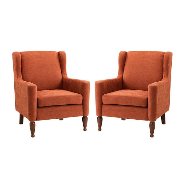 JAYDEN CREATION Arwid Orange Armchair with Solid Wood Legs Set of 2