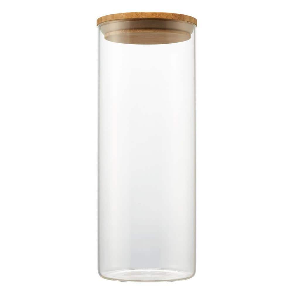 Clear Glass Cylinder Canisters with Bamboo Lids - Set of 3