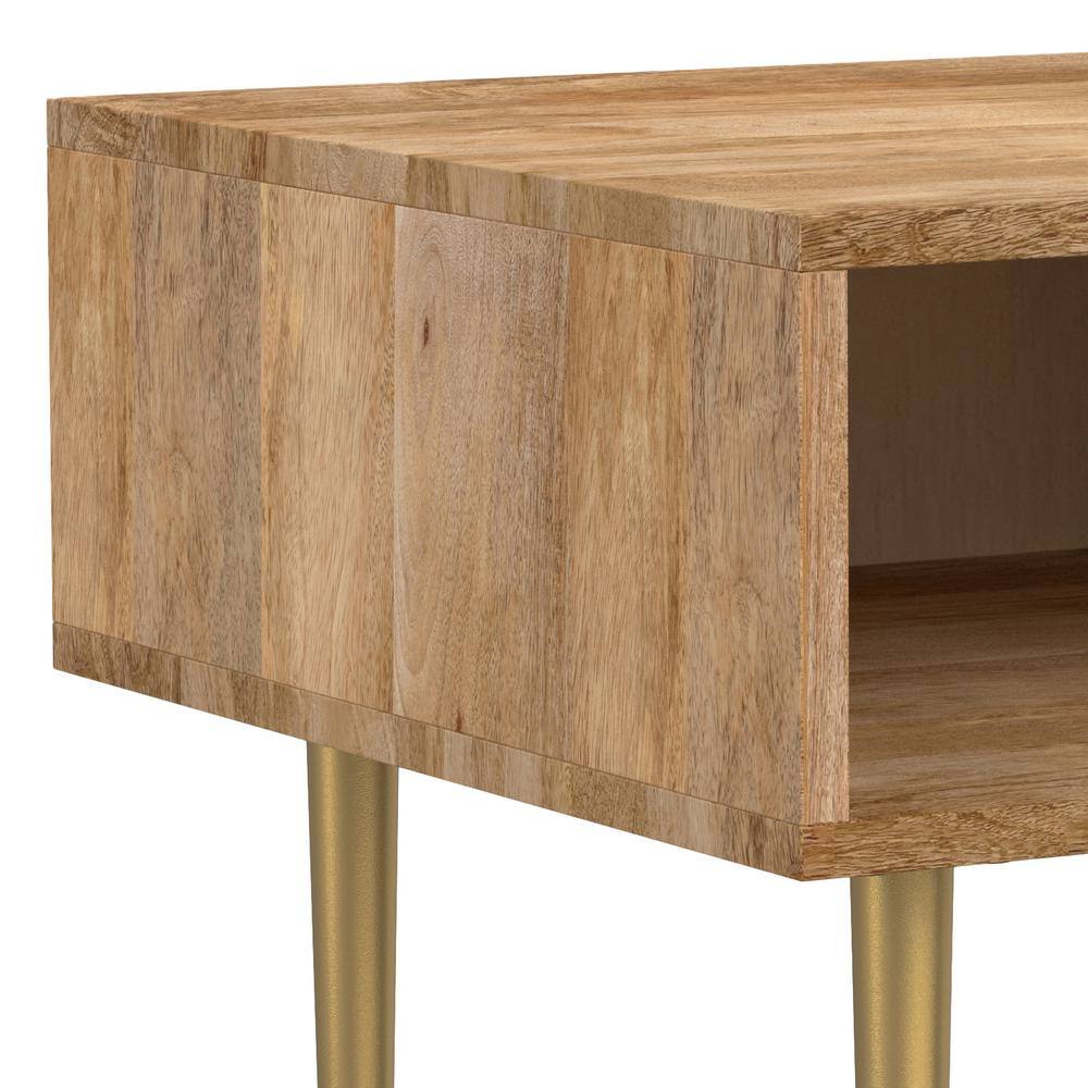 Natural Mango Wood and Gold Metal Square End Table with Storage