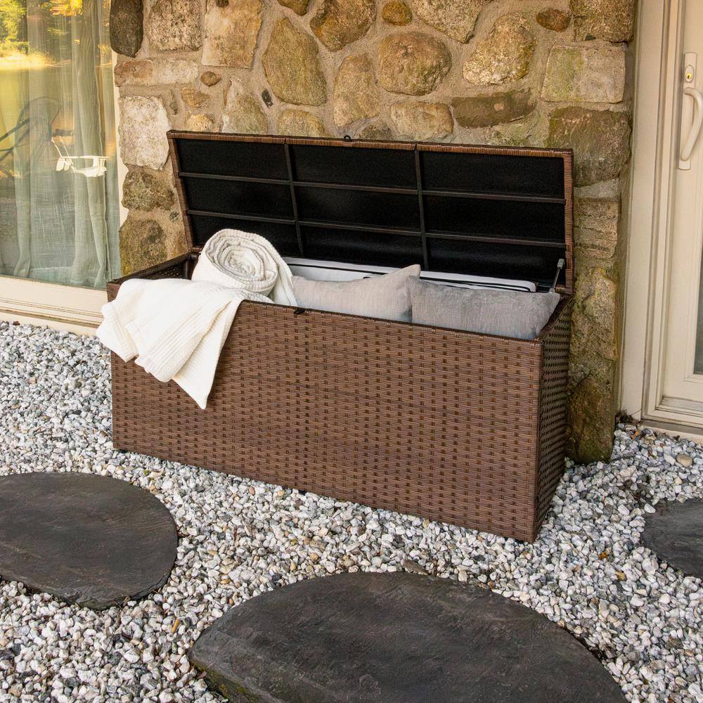 Nino 47.24" Brown Faux Wicker Lockable Deck Box
