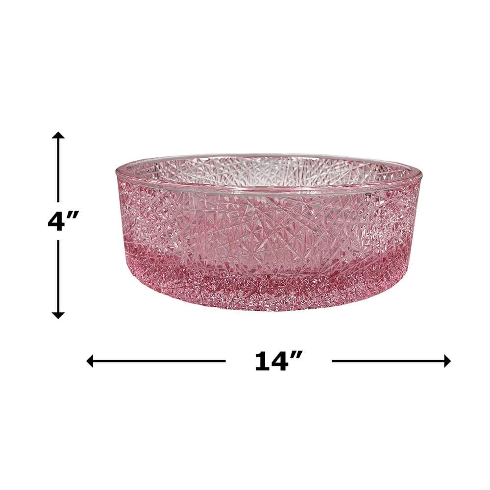 14" Pink Champagne Textured Glass Circular Bathroom Vessel Sink