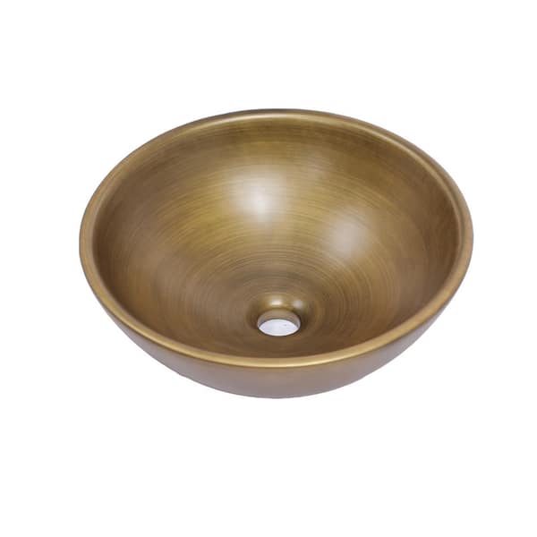 Amucolo 16 in. x 16 in. Golden Ceramic Round Bathroom Vessel Sink