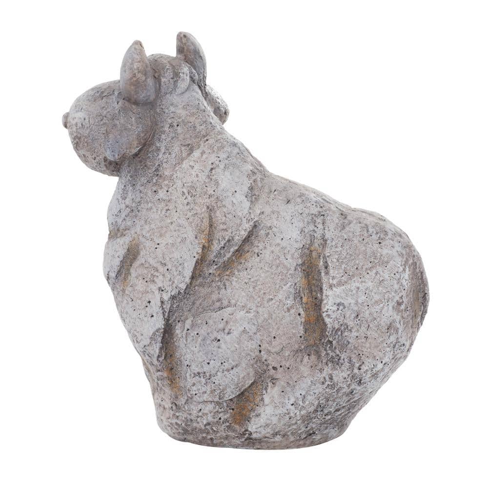 Gray Textured Polystone Indoor Outdoor Cow Garden Sculpture