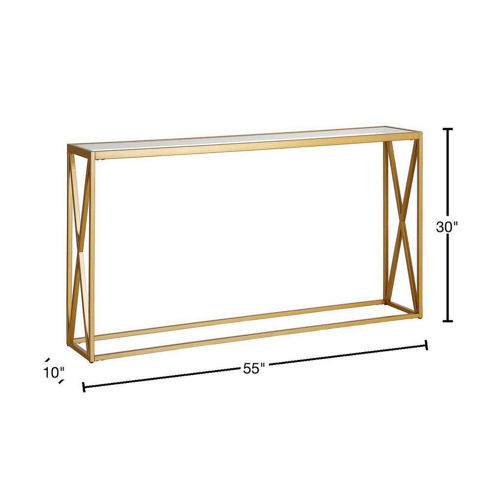Modern Geometric 55" Brass Console Table with Tempered Glass Top