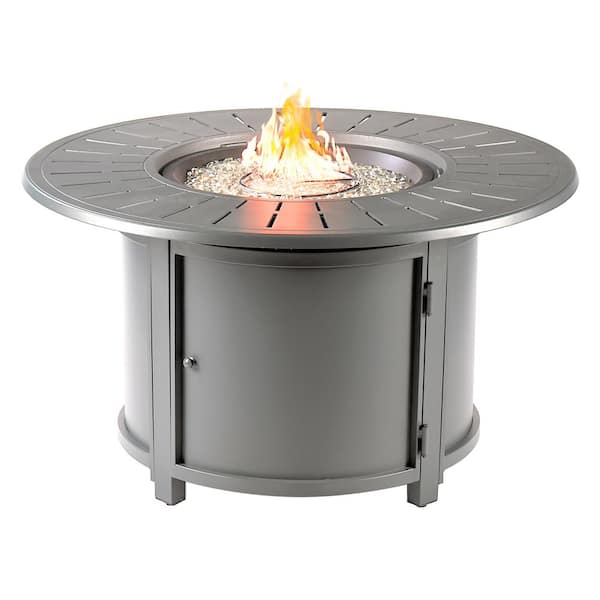 Oakland Living 44 In X Grey Round Aluminum Propane Fire Pit Table With Glass Beads 2 Covers Lid 55 000 Btus Nobu Fpt Gy Glass Beads, Round Propane Fire Pit Table With Lid
